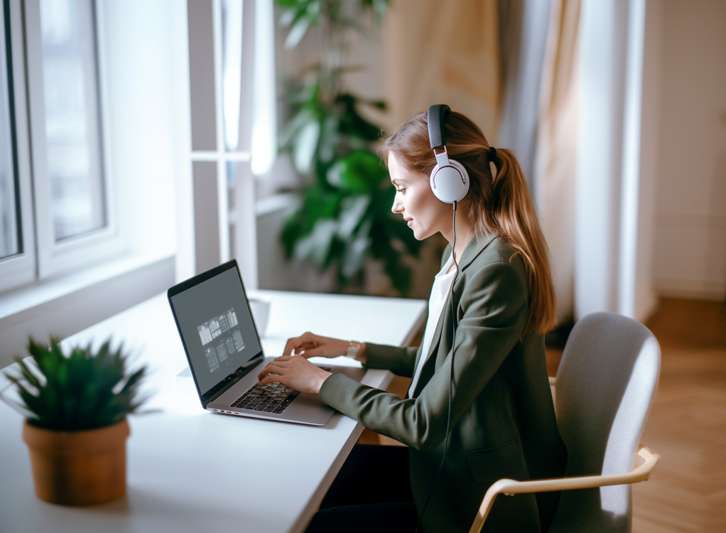 Women Consultant working from home and being in meeting